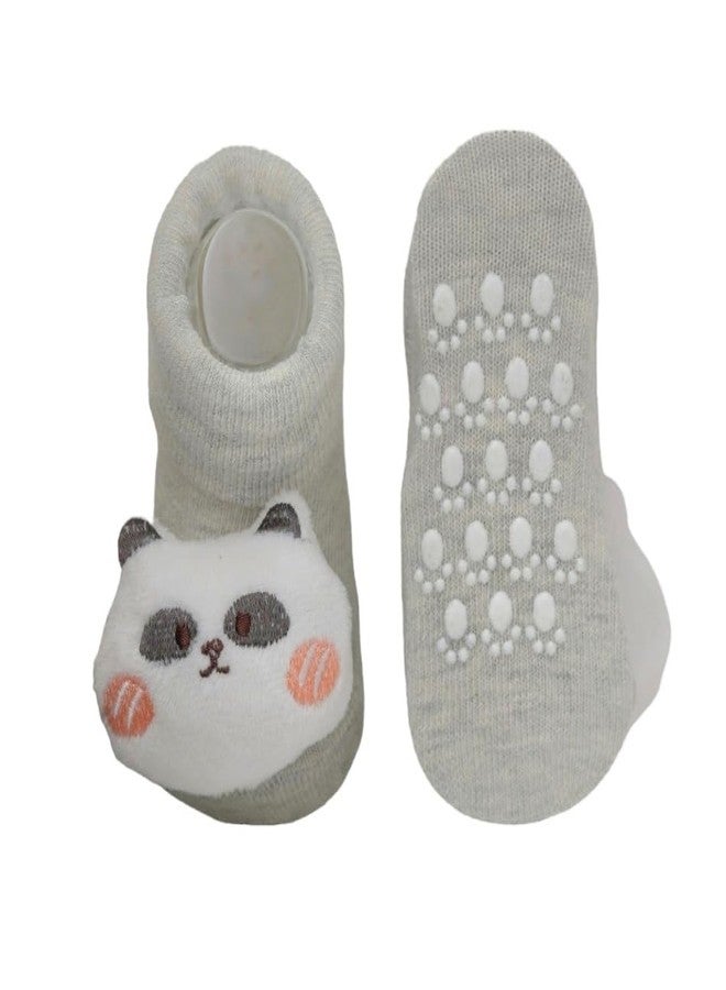 Yellow Bee Panda Anti-Skid Stuffed Toy Rattle Socks for Boys, Grey and White, 0-12 Months - Image 3